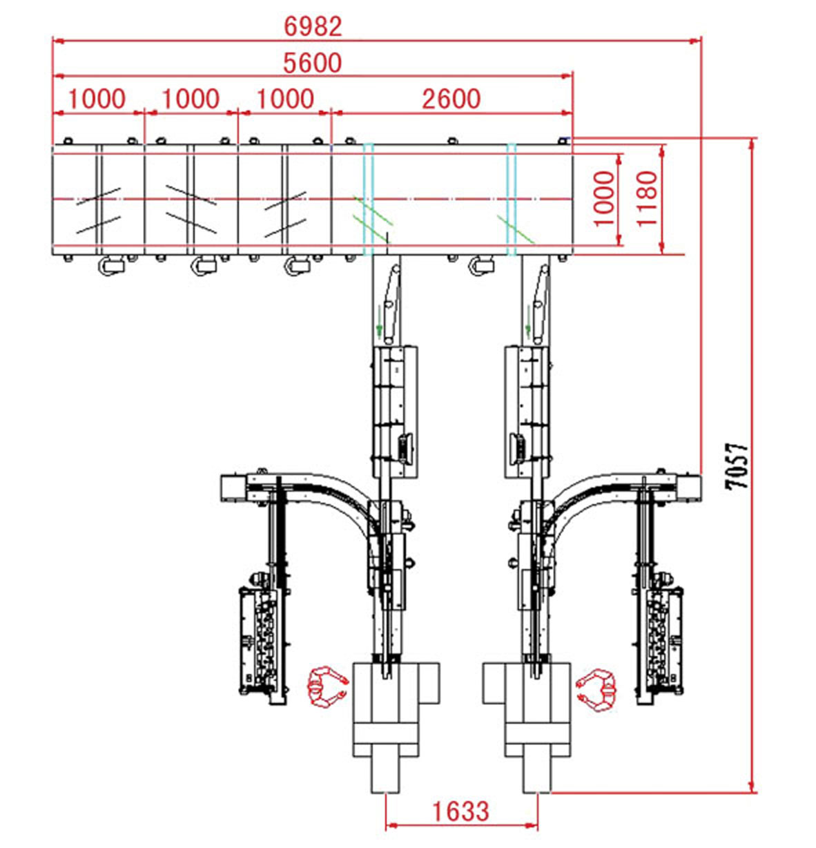 一托二吸托理料方案图 副本.jpg automatic tray loading and packaging system drawing