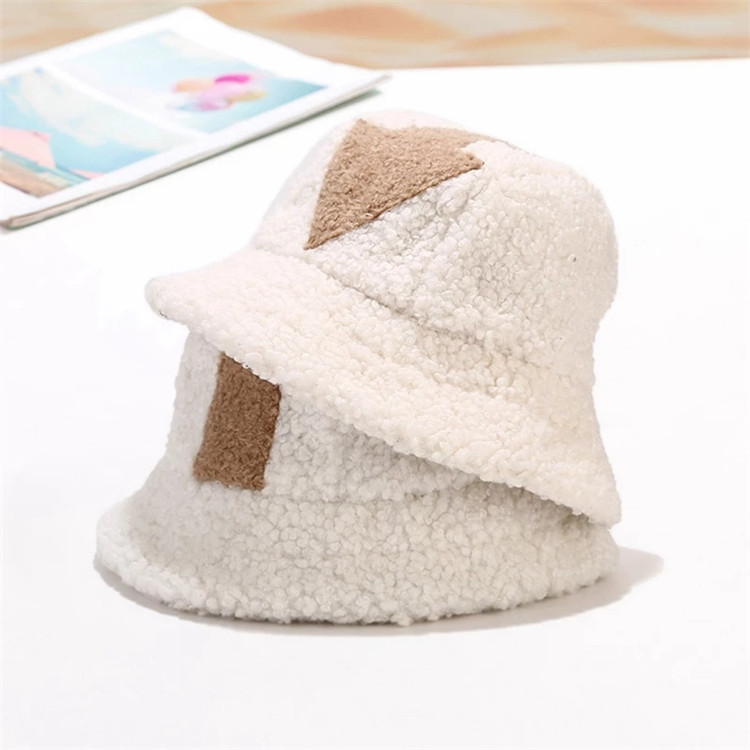 Winter Warm Bucket Hat Fluffy Plush Thick Fisherman Caps Fashion Arrow Print Soft Autumn Sun Hat Female Basin Chapeau 2020 White