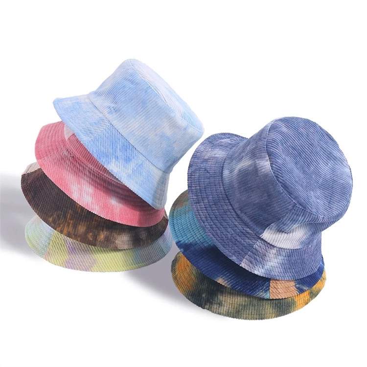 New Fashion Autumn Winter Reversible Multicolor Tie Dye Bucket Hats Corduroy Fisherman Caps Women Gorros