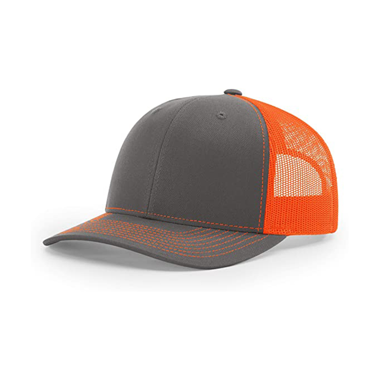 Richardson Unisex 112 Trucker Adjustable Snapback Baseball Cap, Split Charcoal/Neon Orange, One Size Fits Most
