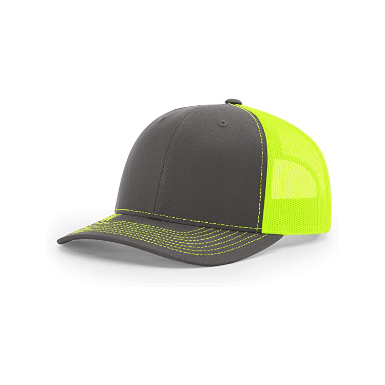 Richardson Unisex 112 Trucker Adjustable Snapback Baseball Cap, Split Charcoal/Neon Yellow, One Size Fits Most