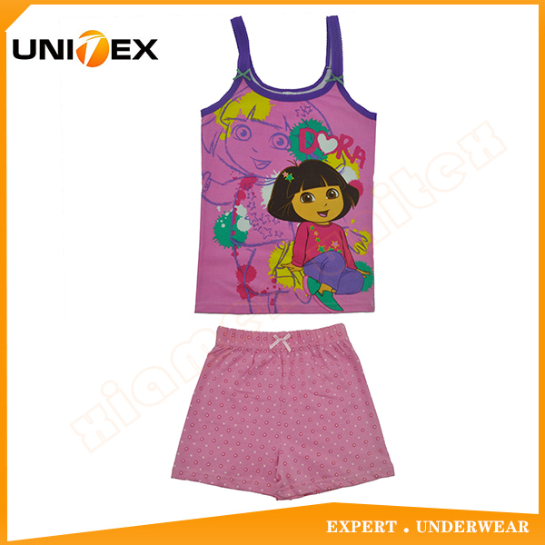 Professional customized cute girl’s vest and short pyjamas cotton fabric girl’s pajama underwear