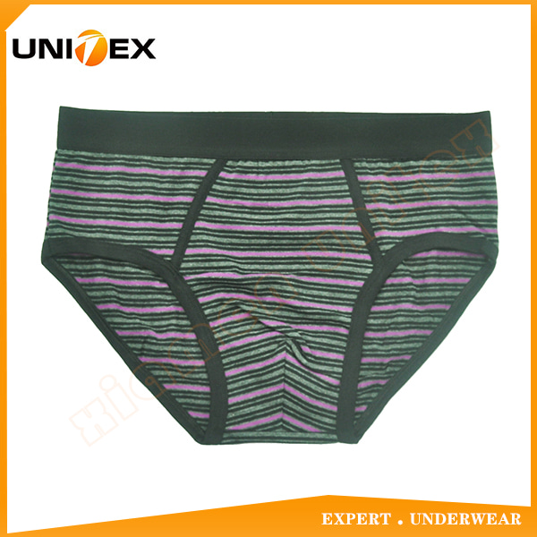 Hot Sale Binding Stripe Yarn Dyed Super Soft Fabric Cotton Men's Slip Briefs Cotton Underwear