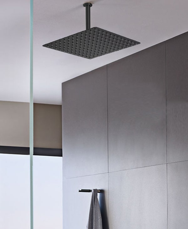 304SS ultra thin matte black 300mm overhead shower with restrictor