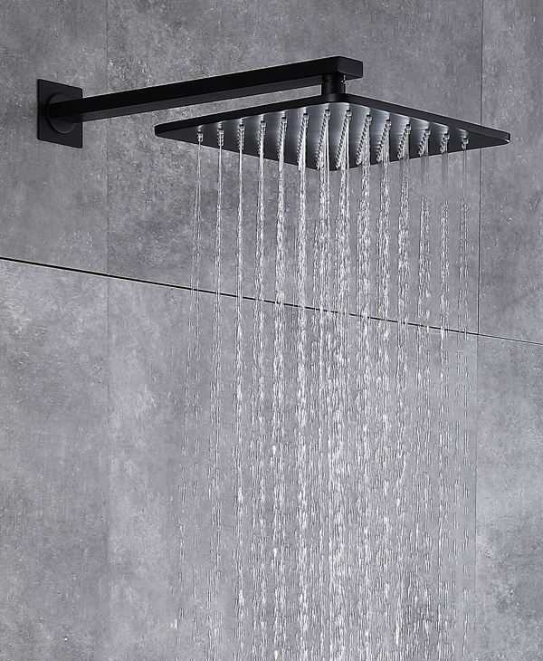 Matte black 250mm square rain shower head round nozzles