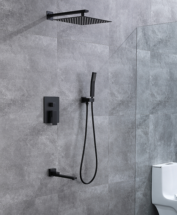 Matte black three functions shower system shower set with diverter