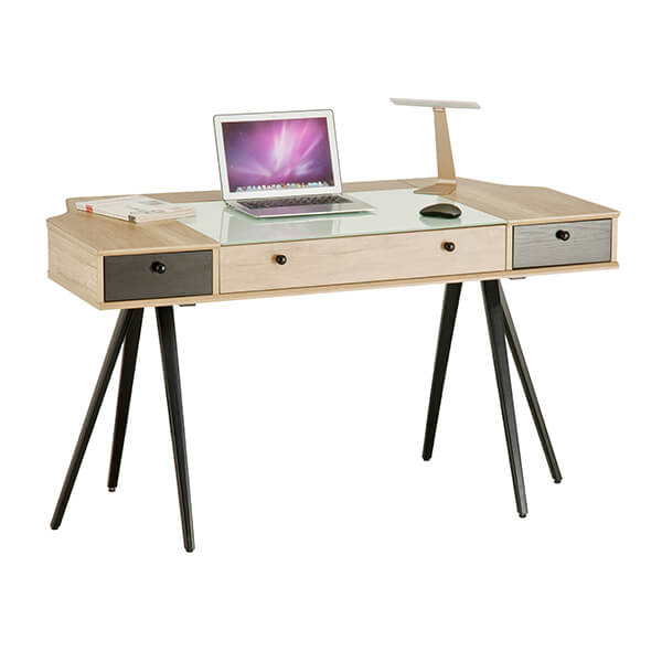 Computertisch aus Holz mit Glasplatte