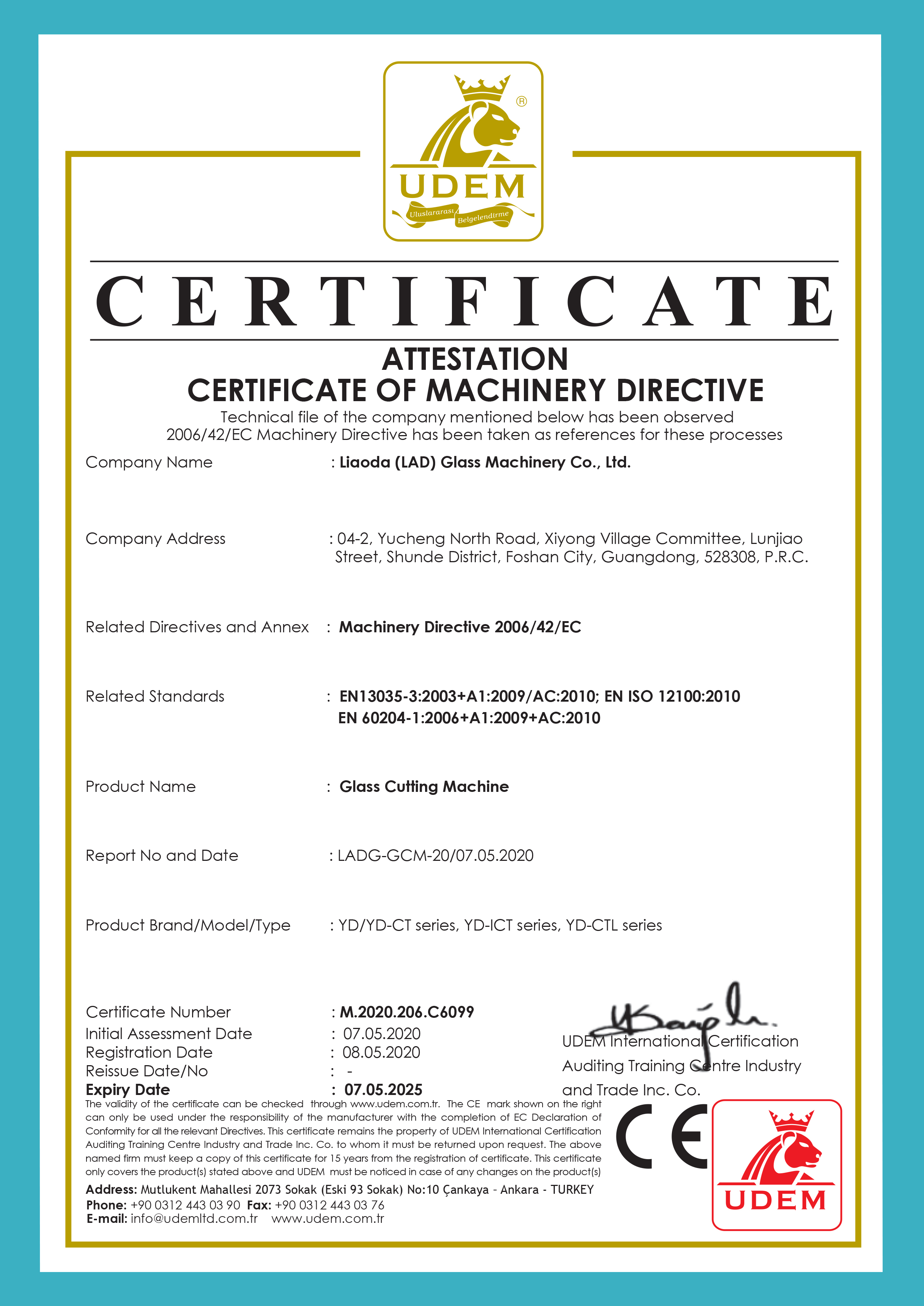 certificate of Glass Cutting Machine
